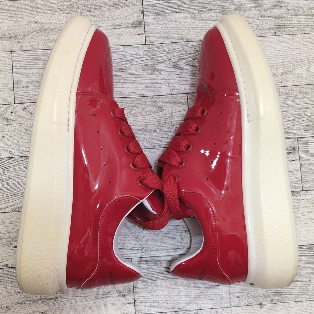 Alexander McQueen Women's Low Top Sneakers Red Patent Leather Logo Sz 37EU/6.5US - Picture 5 of 11